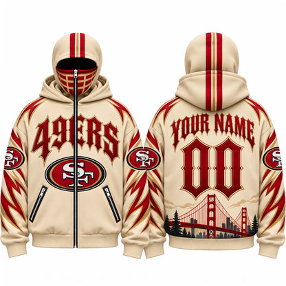 SF Gothic Style Custom Mask Zip Up Hoodie - Printed