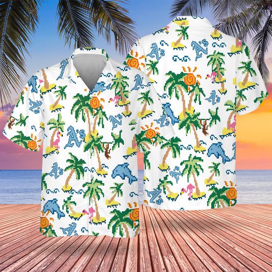 OAK Pixel Hawaiian Design Button Shirt