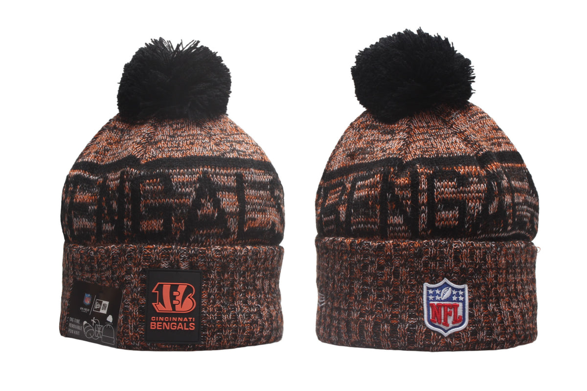 Cincinnati Bengals Cuffed Knit Hat with Pom - Rubber Patch