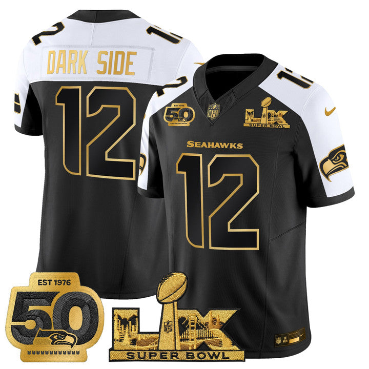 SEA "Super Bowl LX & 50th Patch" Gold Vapor Jersey - Stitched