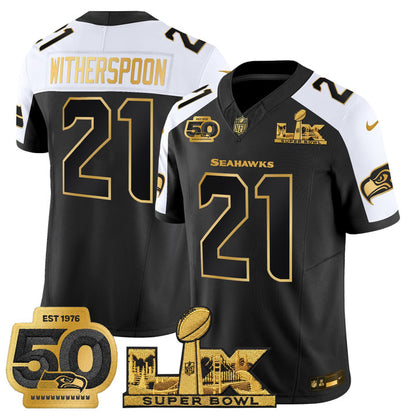 SEA "Super Bowl LX & 50th Patch" Gold Vapor Jersey - Stitched