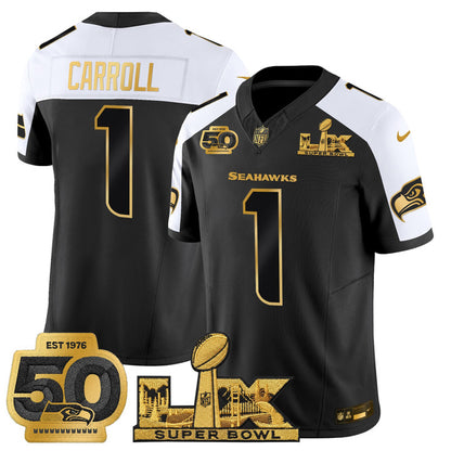 SEA "Super Bowl LX & 50th Patch" Gold Vapor Jersey - Stitched