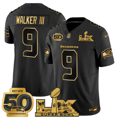 SEA "Super Bowl LX & 50th Patch" Gold Vapor Jersey - Stitched