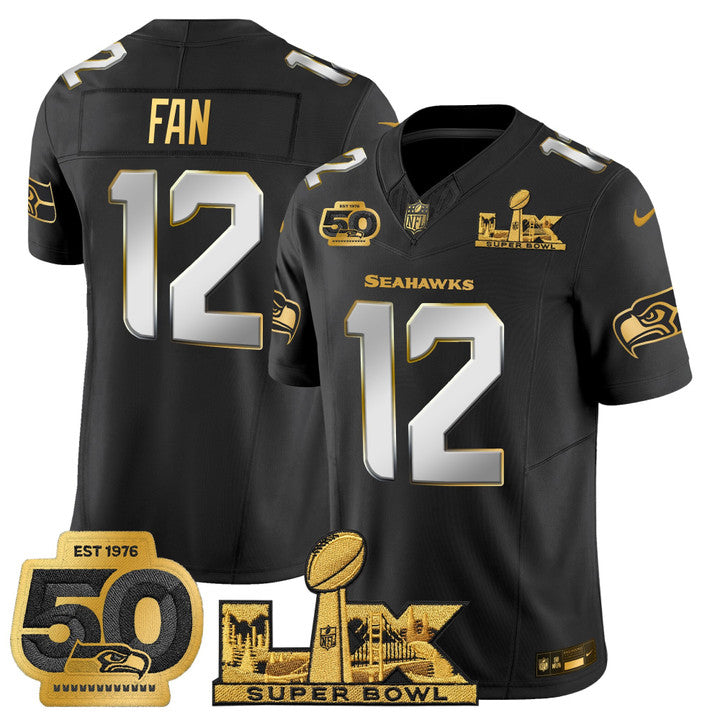 SEA "Super Bowl LX & 50th Patch" Gold Vapor Jersey - Stitched