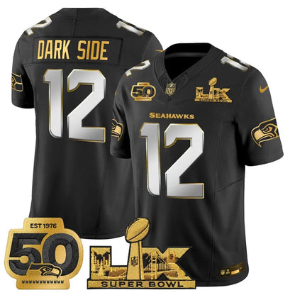 SEA "Super Bowl LX & 50th Patch" Gold Vapor Jersey - Stitched