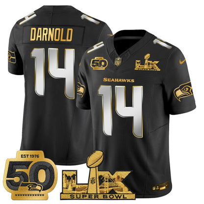 SEA "Super Bowl LX & 50th Patch" Gold Vapor Jersey - Stitched