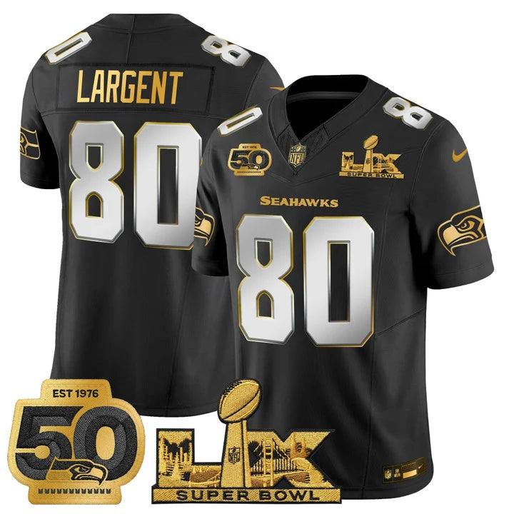 SEA "Super Bowl LX & 50th Patch" Gold Vapor Jersey - Stitched