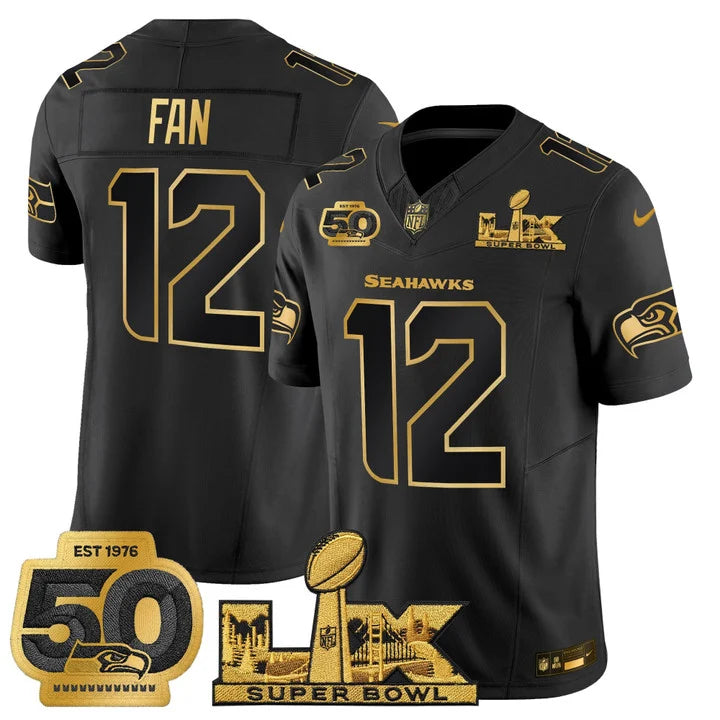 SEA "Super Bowl LX & 50th Patch" Gold Vapor Jersey - Stitched
