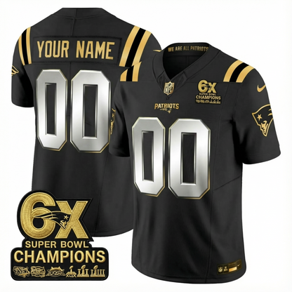 NE 2025 6x Champions Patch Gold Vapor Limited Custom Jersey - All Stitched