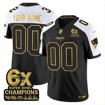 NE 2025 6x Champions Patch Gold Vapor Limited Custom Jersey - All Stitched