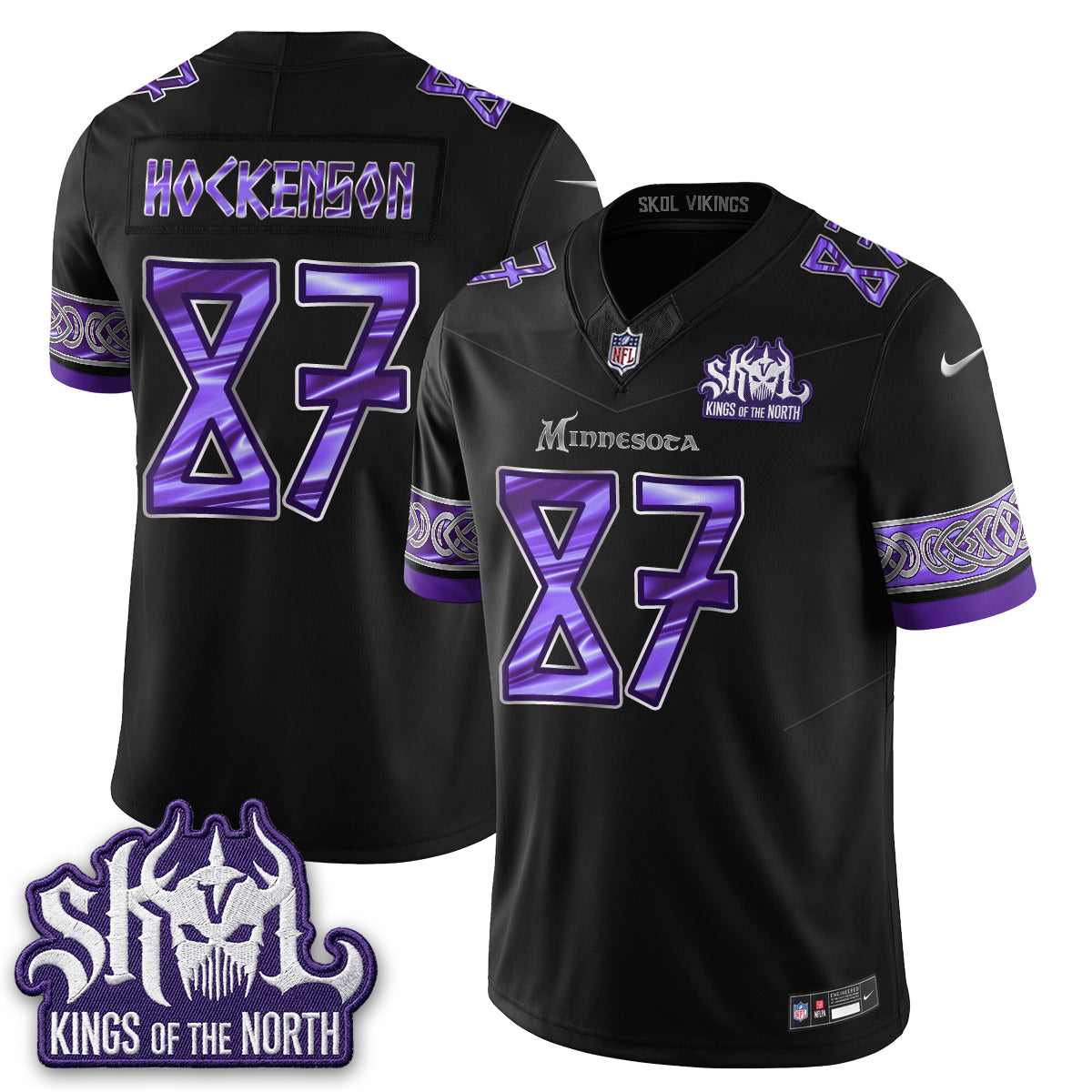 MIN Fangear Edition Warrior Skol Patch Vikings Font Vapor Jersey - Stitched