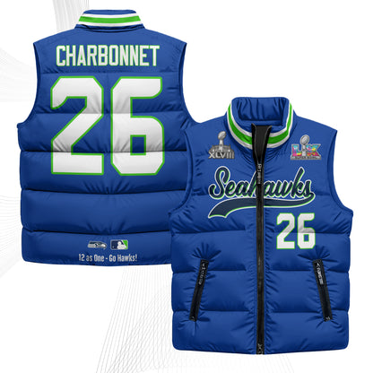 Seattle Seahawks S.Bowl Champs Puffer Vest - Printed