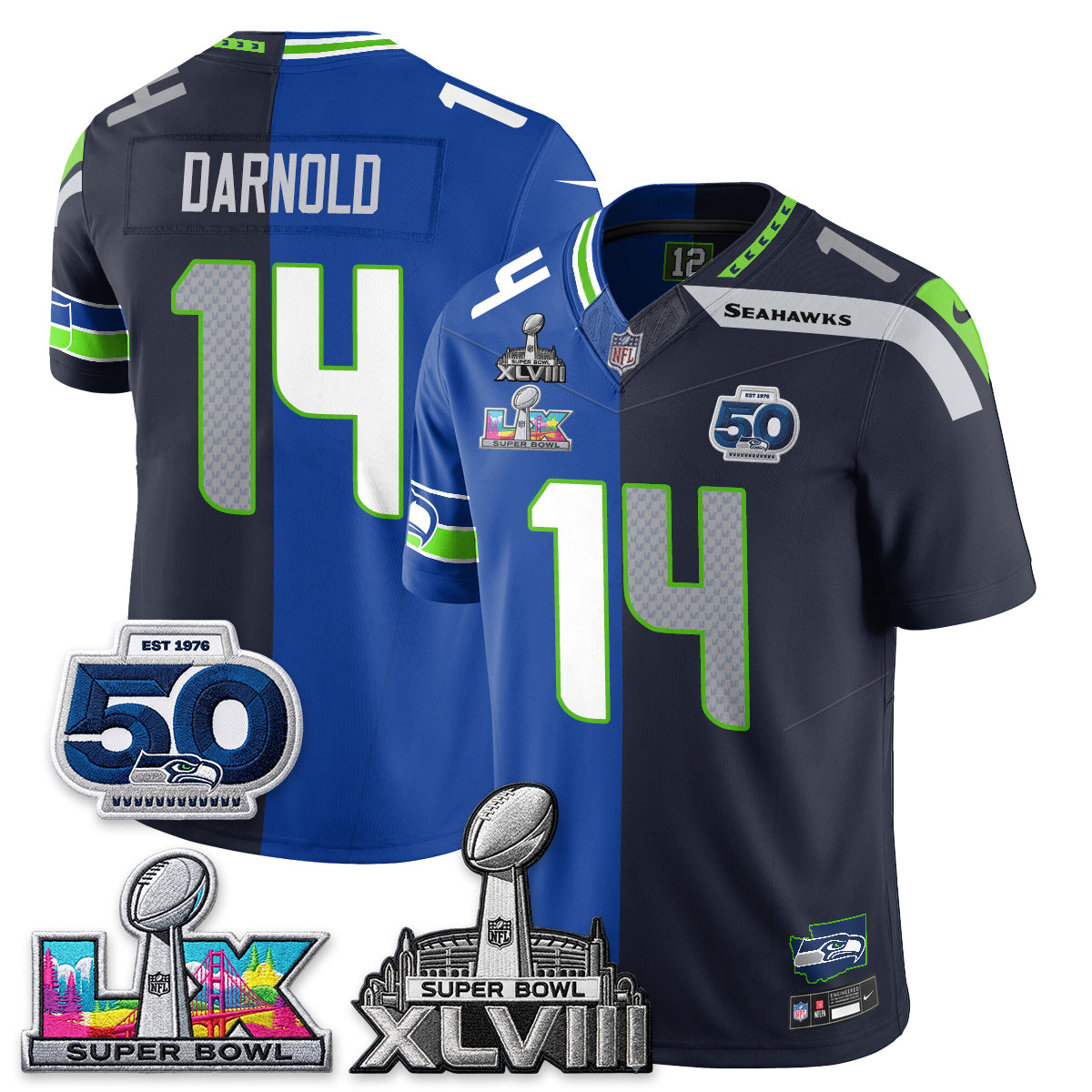 Seattle Seahawks SB LX Champs Split Edition Vapor Jersey - Stitch