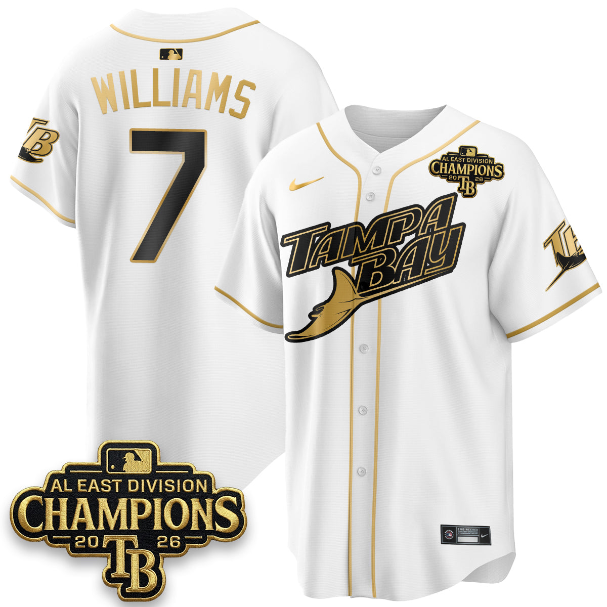 Tampa Bay Rays 2026 AL East Champs Gold Edition Vapor Jersey - Stitched