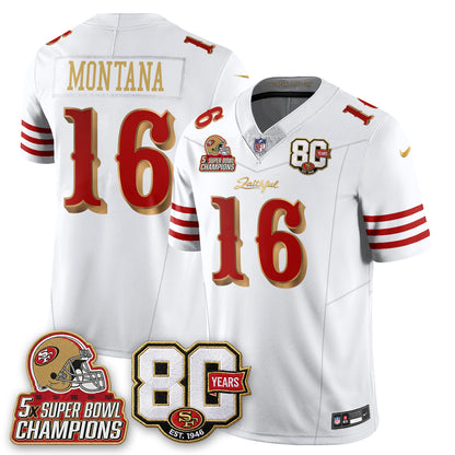 San Francisco 49ers 80 Years & 5X Champs Rivalries Vapor Jersey - Stitched