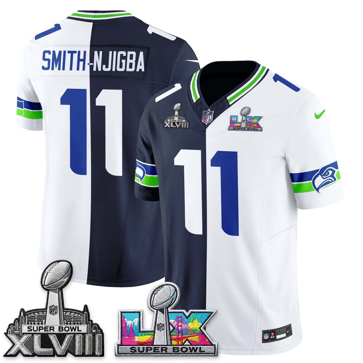 Seattle Seahawks Throwback 2 SB Patches Vapor Jersey - Stitched