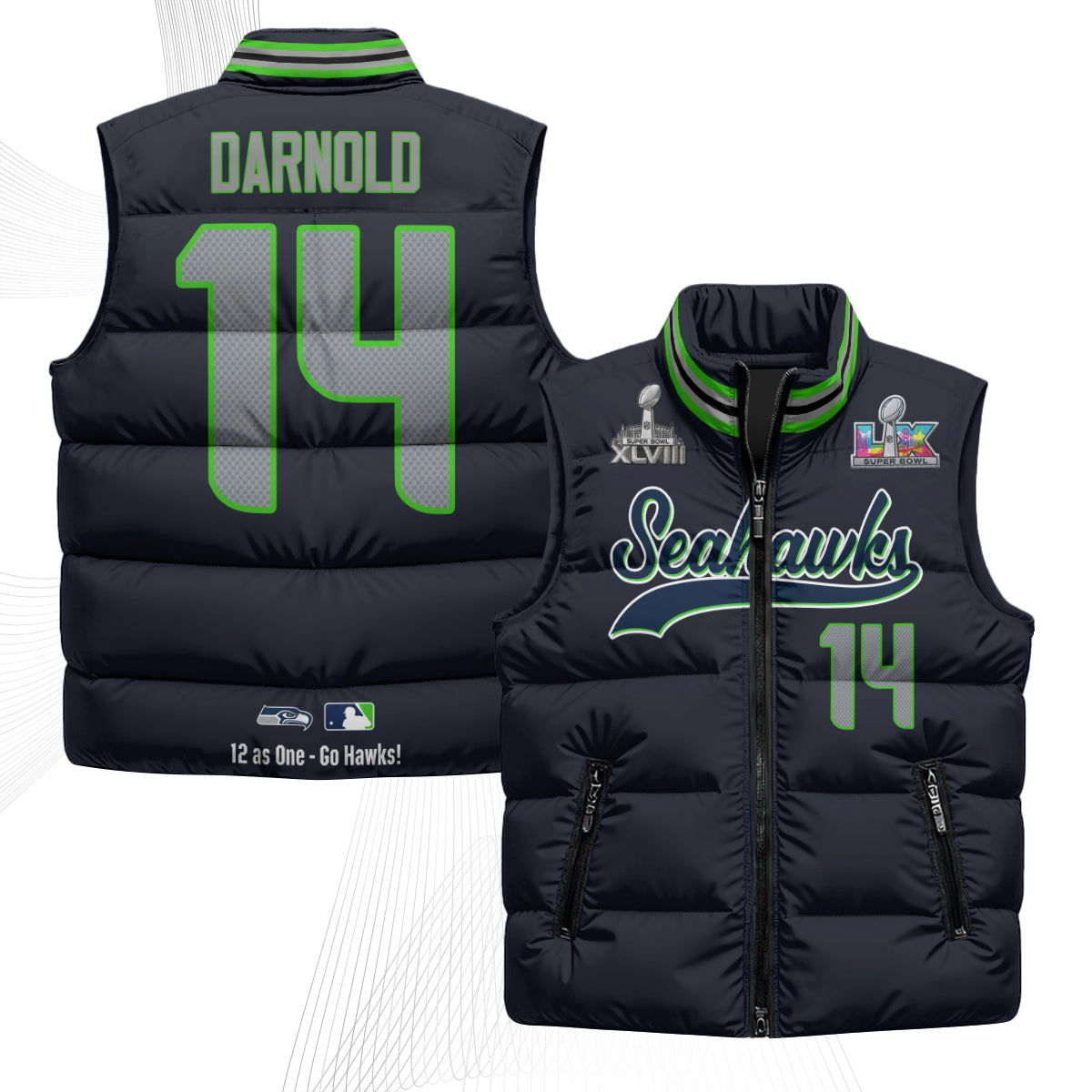 Seattle Seahawks S.Bowl Champs Puffer Vest - Printed