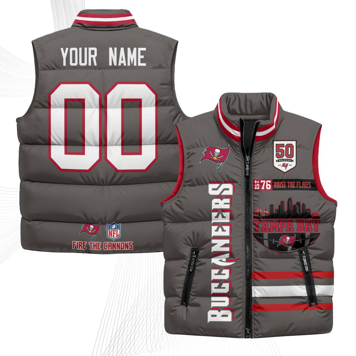 Tampa Bay Buccaneers "Raise the Flags" Custom Puffer Vest - Printed