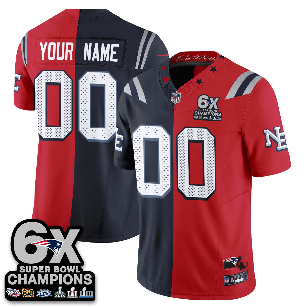 NE Rivalries Split Edition Vapor Custom Jersey - Stitched