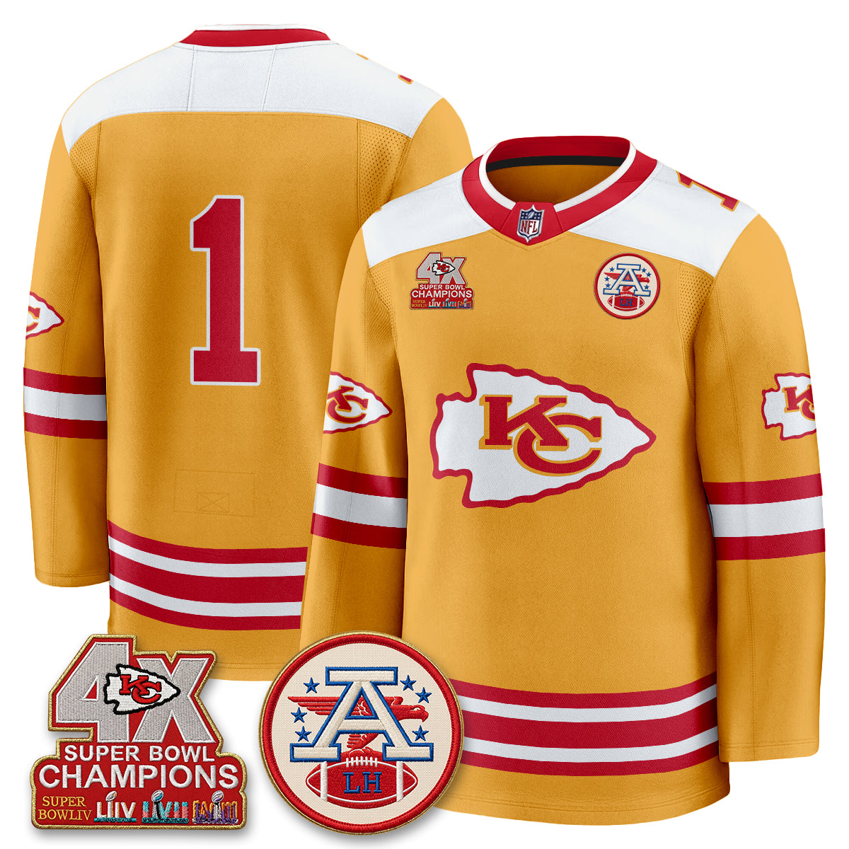 Kansas City Chiefs 4X Champs Edition Hockey Jersey - Stitched