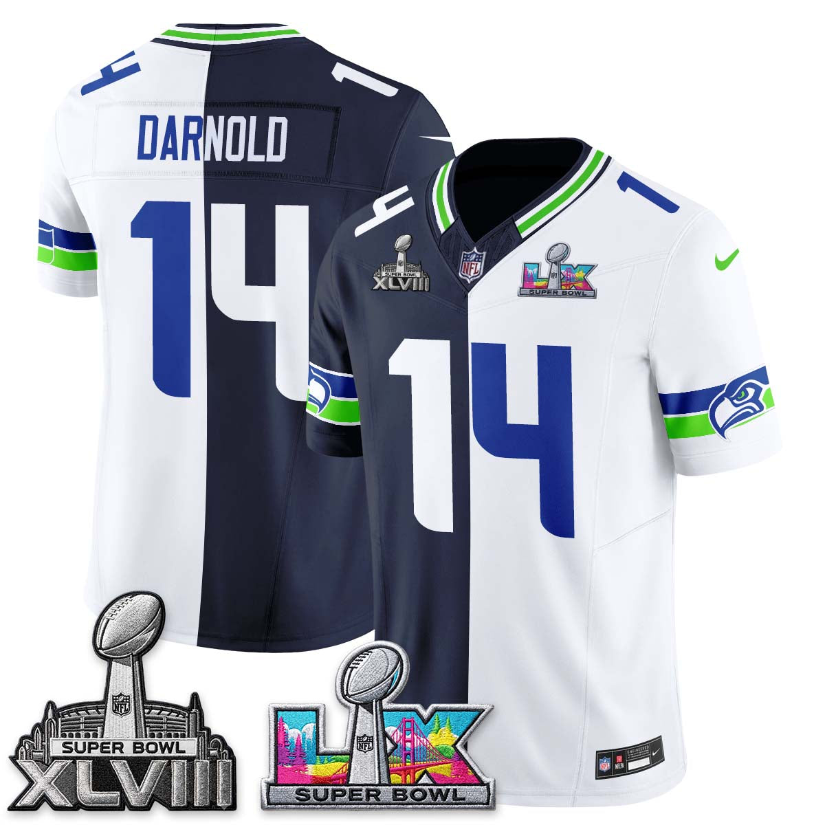 Seattle Seahawks Throwback 2 SB Patches Vapor Jersey - Stitched