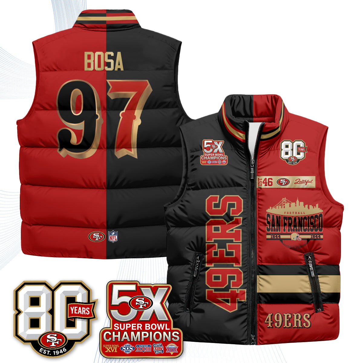 San Francisco 49ers Faithful to The Bay Puffer Vest - Printed