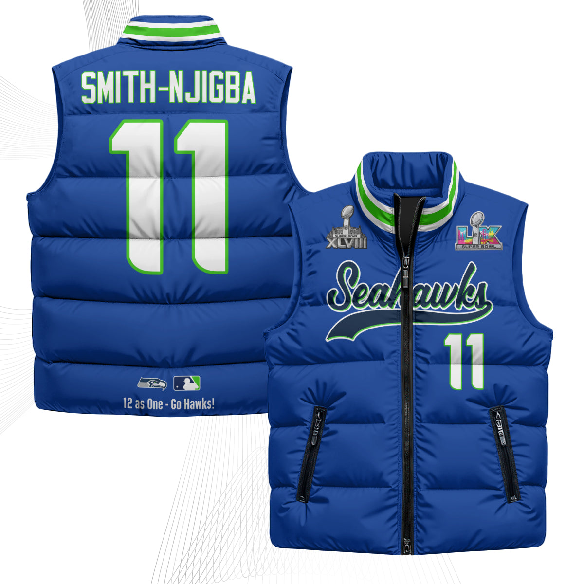 Seattle Seahawks S.Bowl Champs Puffer Vest - Printed