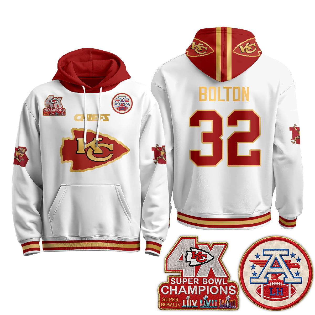 Kansas City Chiefs 4X Champs Gold Edition Hoodie - Stitched