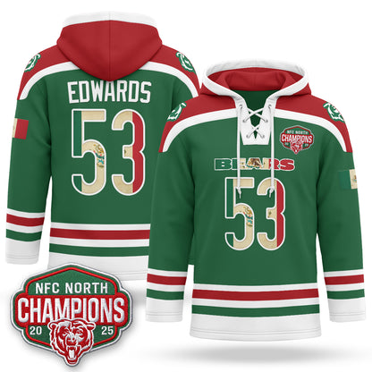 CHI 2026 Mexico NFC North Champions 2025 Patch Hockey Hoodie - Stitched