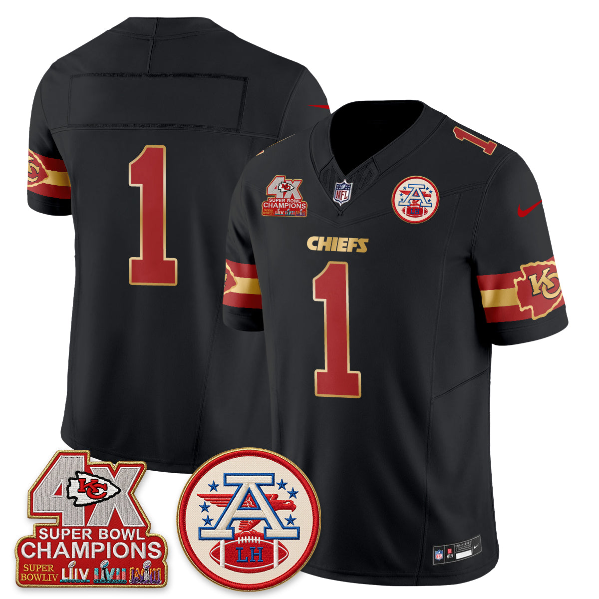 Kansas City Chiefs 4X Champs Gold Edition Vapor Jersey - Stitched