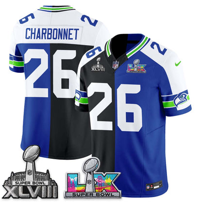 Seattle Seahawks Throwback 2 SB Patches Vapor Jersey - Stitched