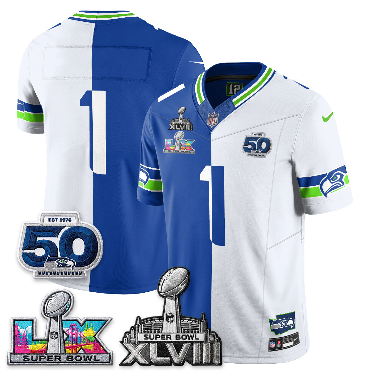 Seattle Seahawks SB LX Champs Split Edition Vapor Jersey - Stitch