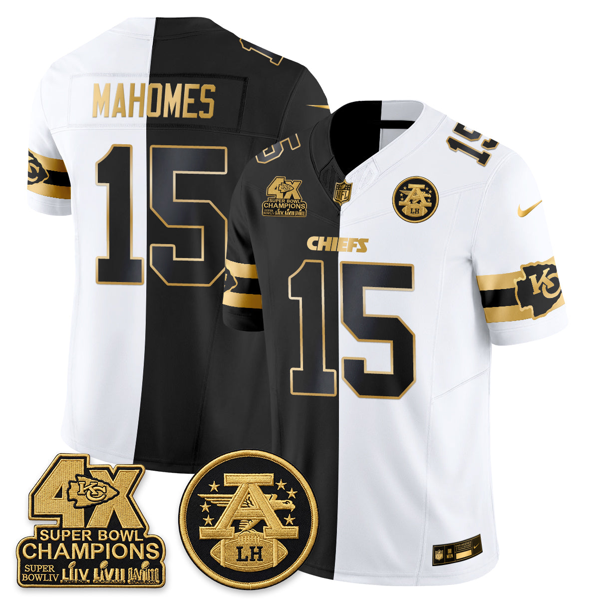 Kansas City Chiefs 4X Champs Gold Edition Vapor Jersey - Stitched