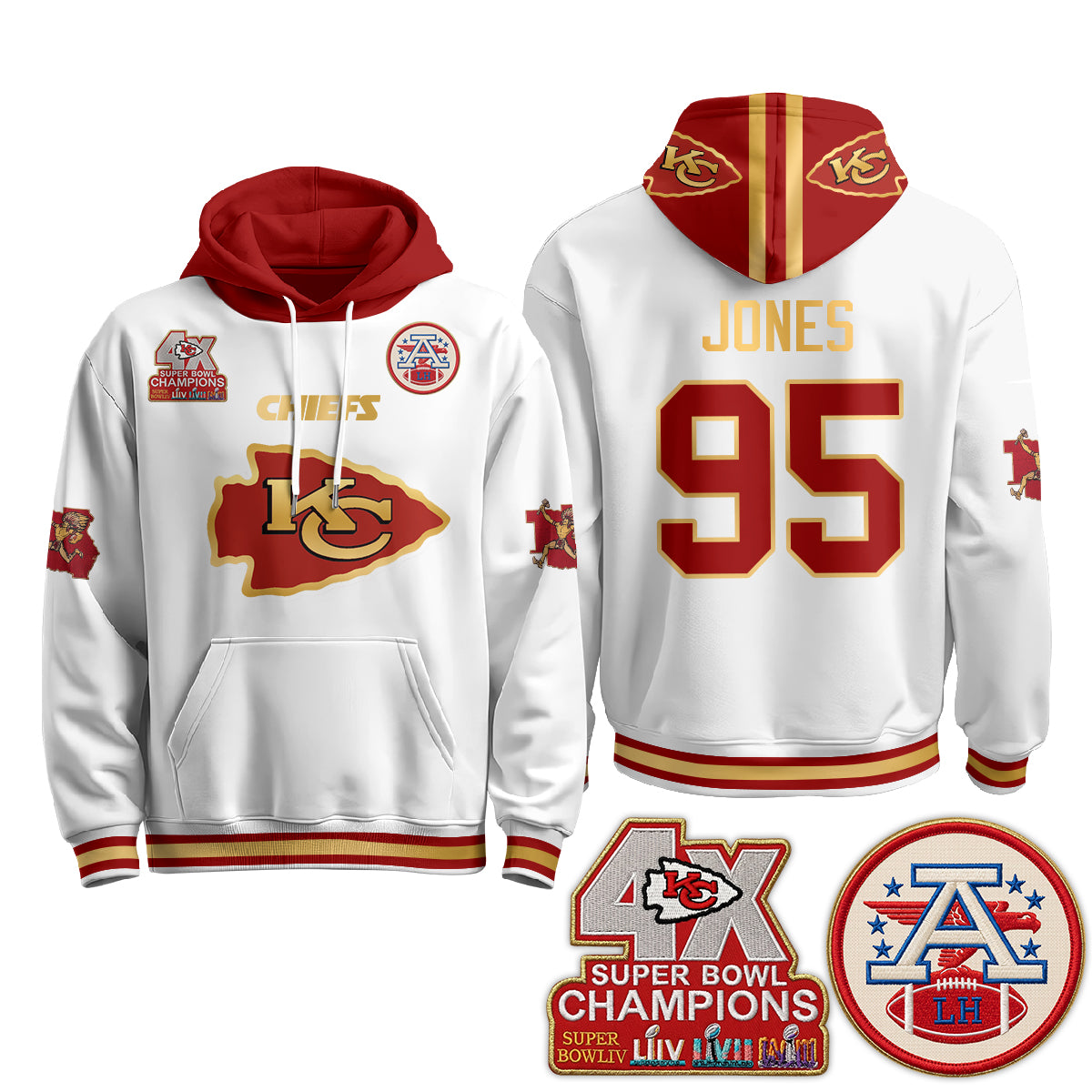 Kansas City Chiefs 4X Champs Gold Edition Hoodie - Stitched