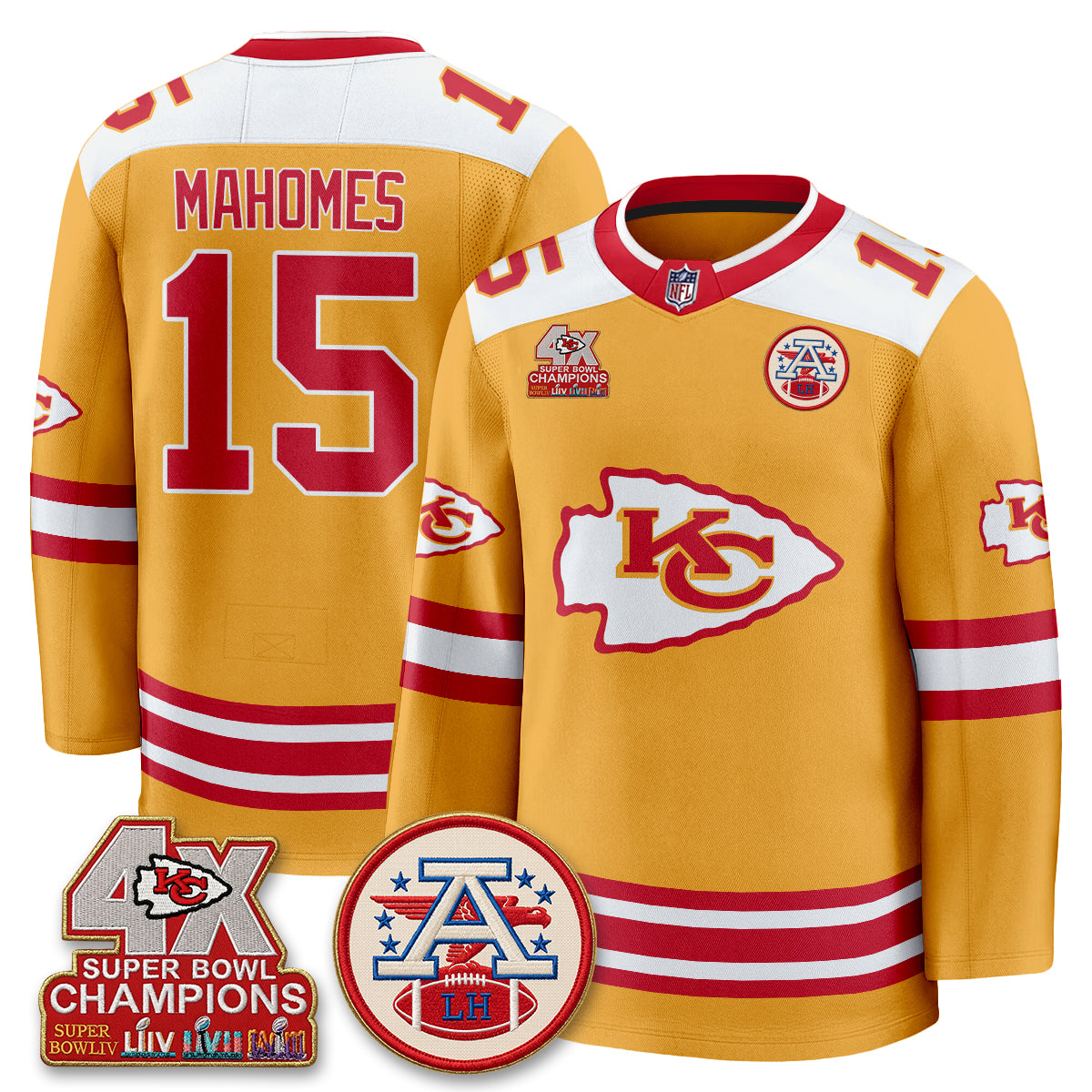 Kansas City Chiefs 4X Champs Edition Hockey Jersey - Stitched