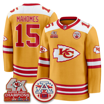 Kansas City Chiefs 4X Champs Edition Hockey Jersey - Stitched