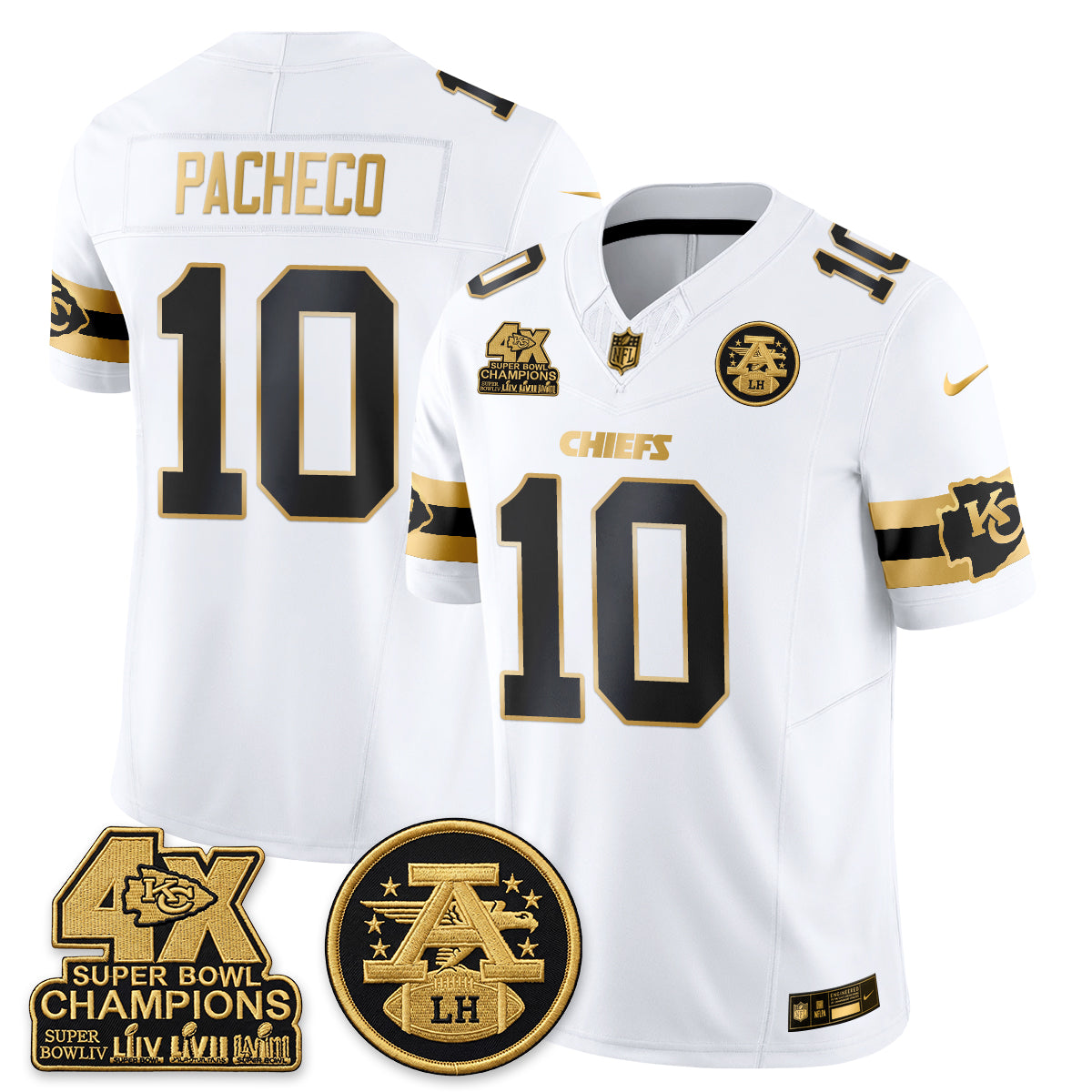 Kansas City Chiefs 4X Champs Gold Edition Vapor Jersey - Stitched