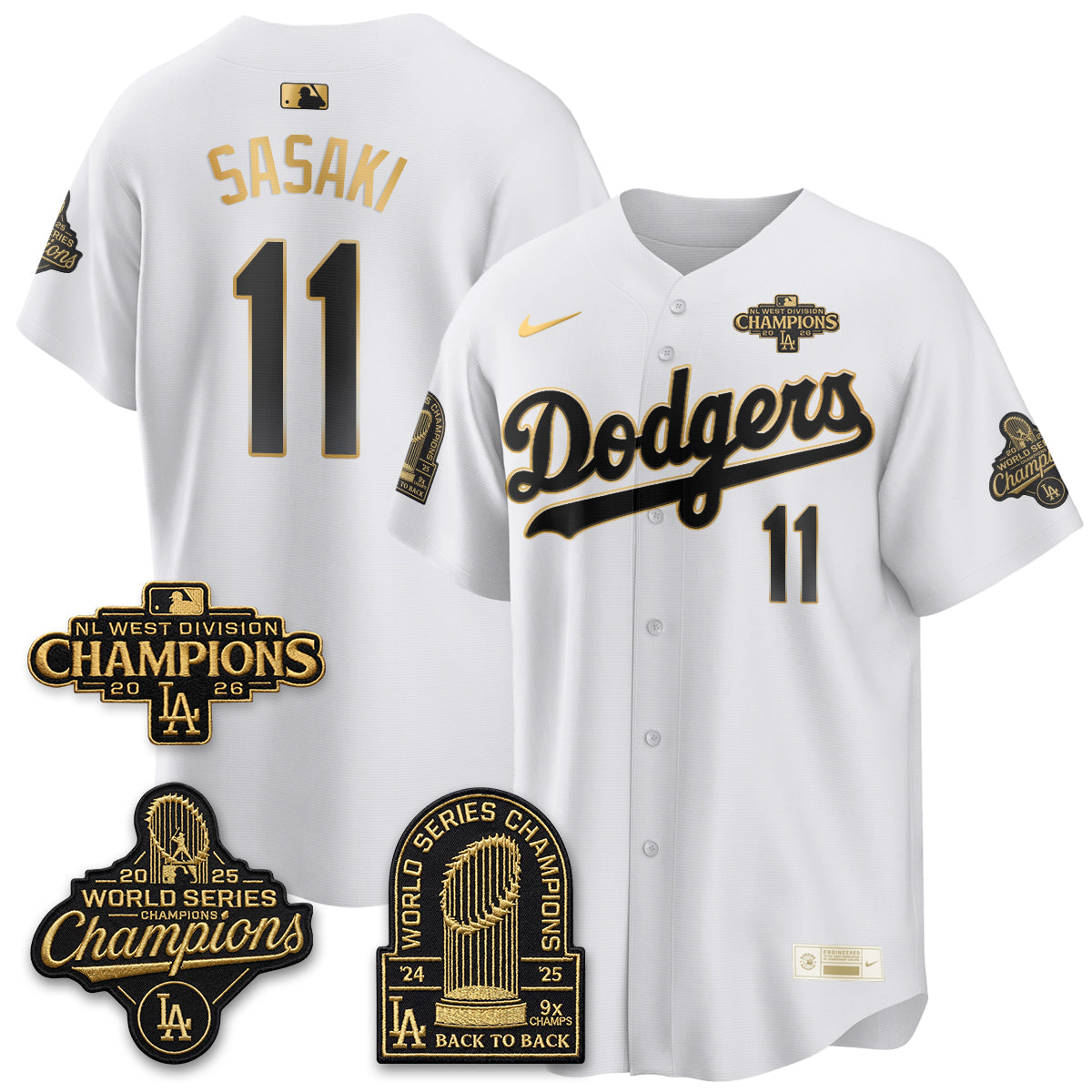 LAD 2026 NL West Champs Gold Vapor Jersey- Stitched