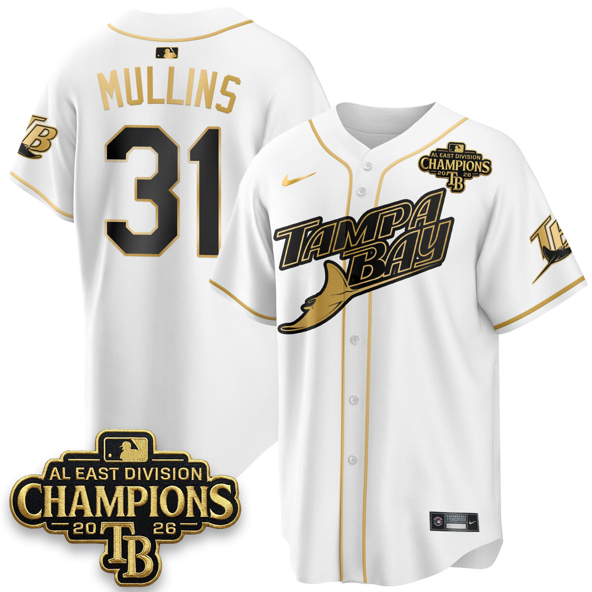 Tampa Bay Rays 2026 AL East Champs Gold Edition Vapor Jersey - Stitched