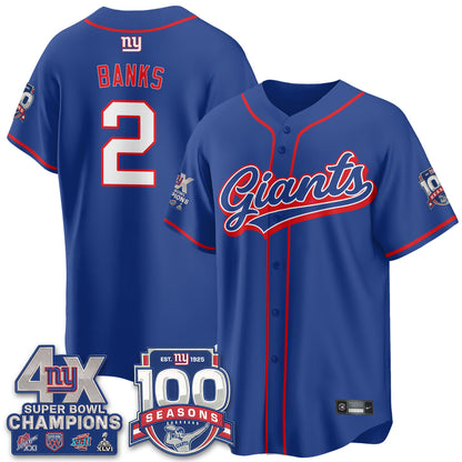 New York Giants 4X Champs & 100 Anniversary Vapor Baseball Jersey - Stitched