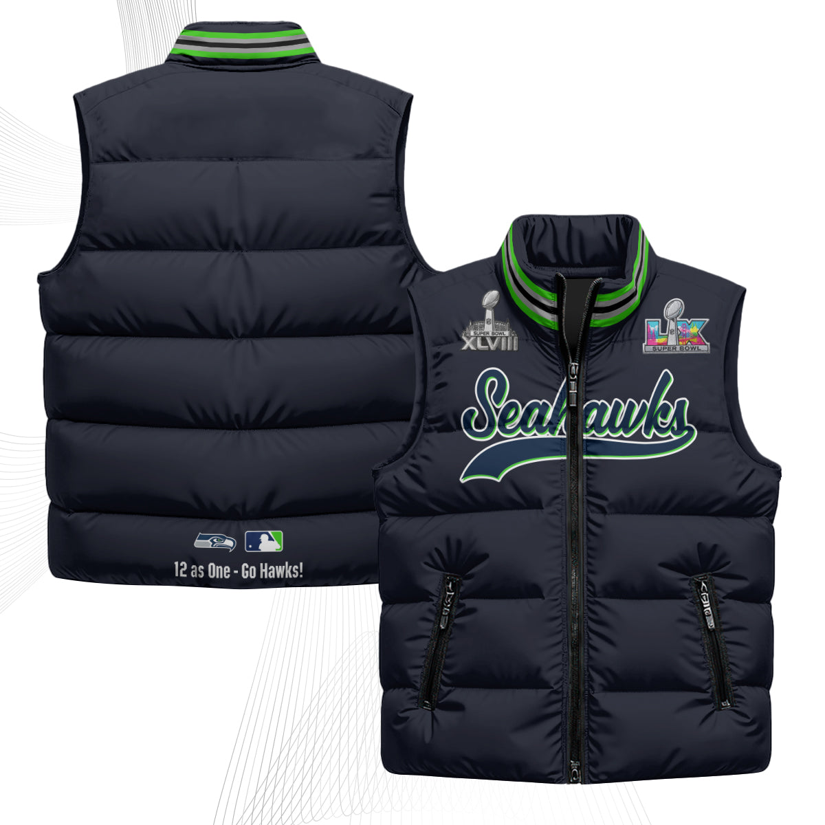 Seattle Seahawks S.Bowl Champs Puffer Vest - Printed