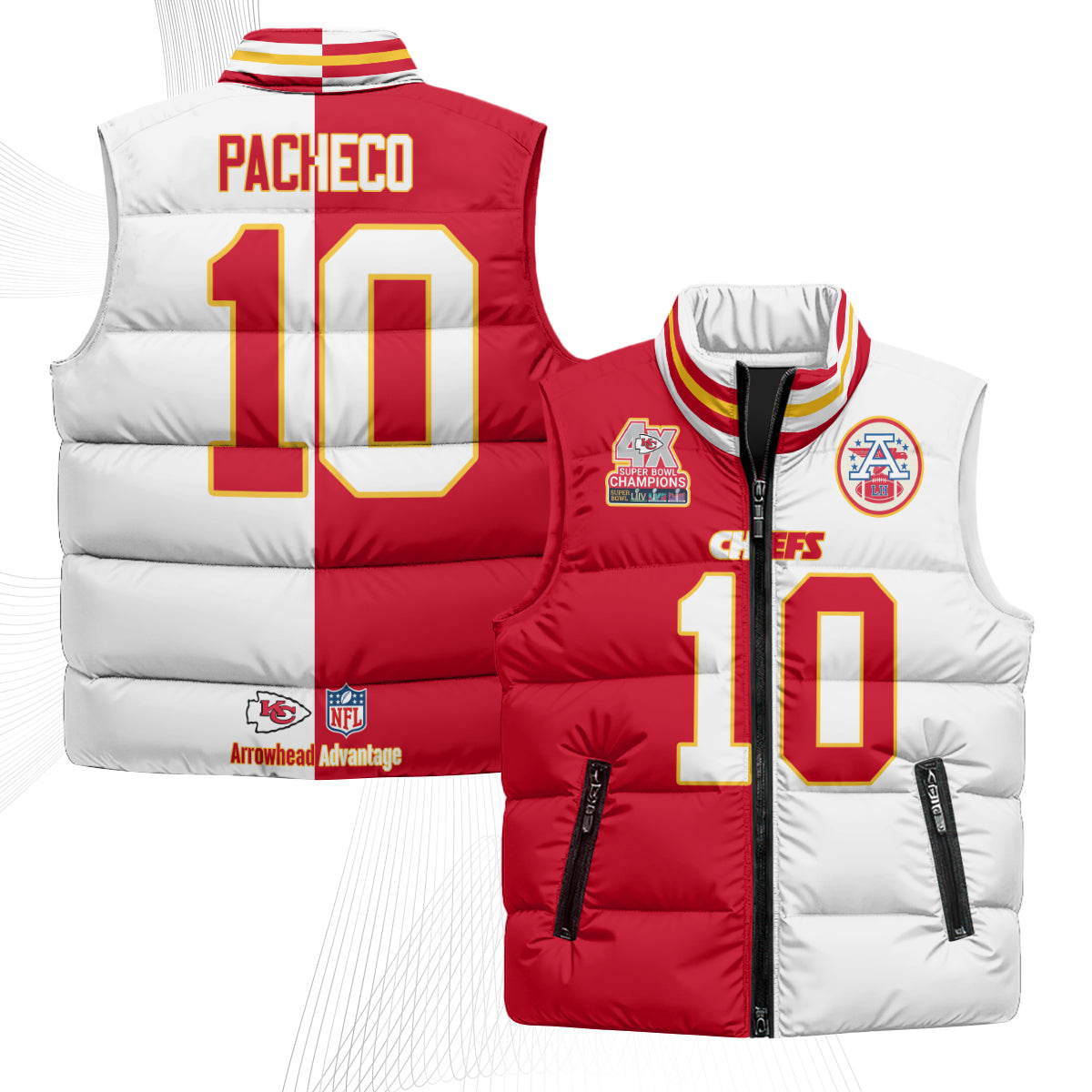 Kansas City Chiefs 4X Champs Gold Edition Puffer Vest - Printed