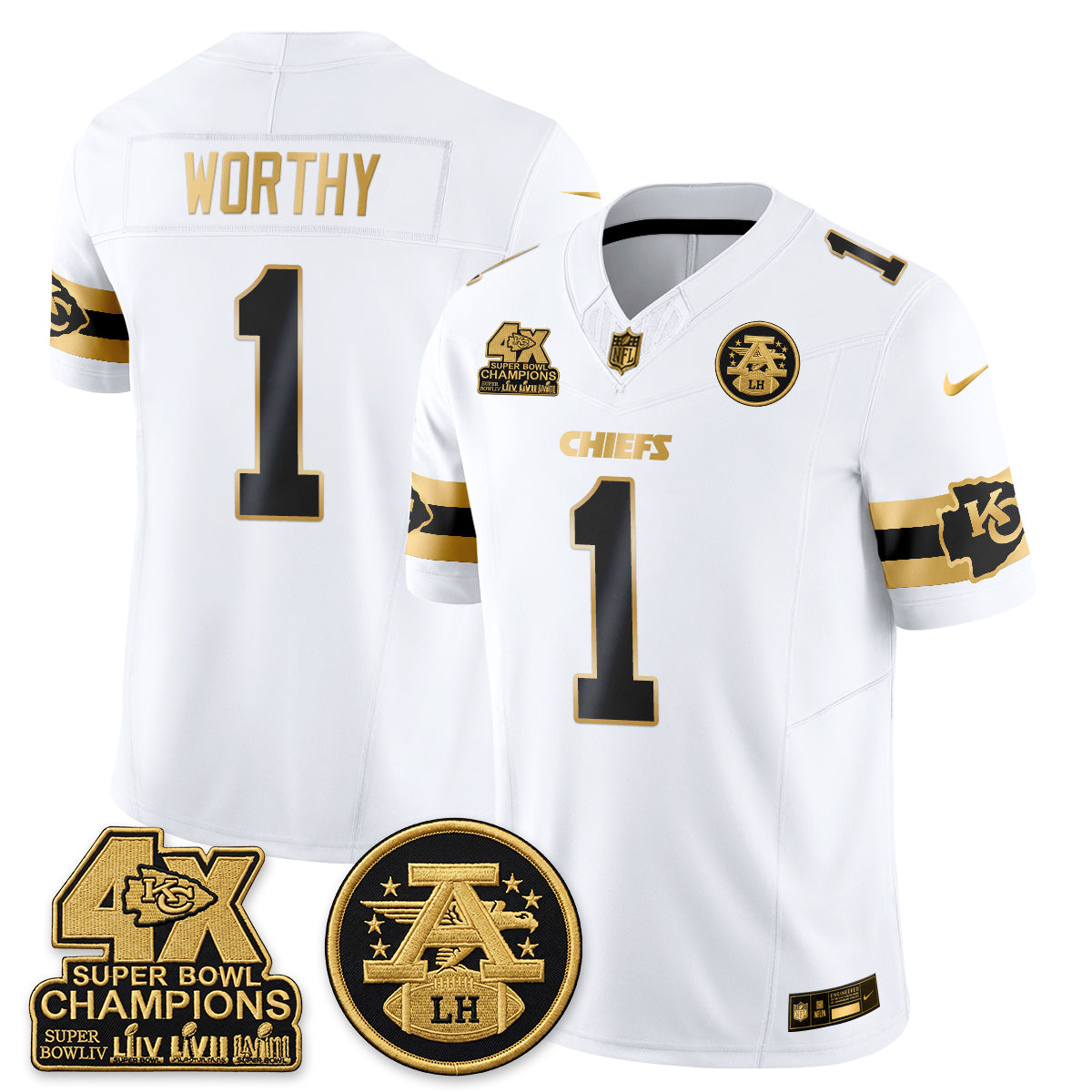Kansas City Chiefs 4X Champs Gold Edition Vapor Jersey - Stitched