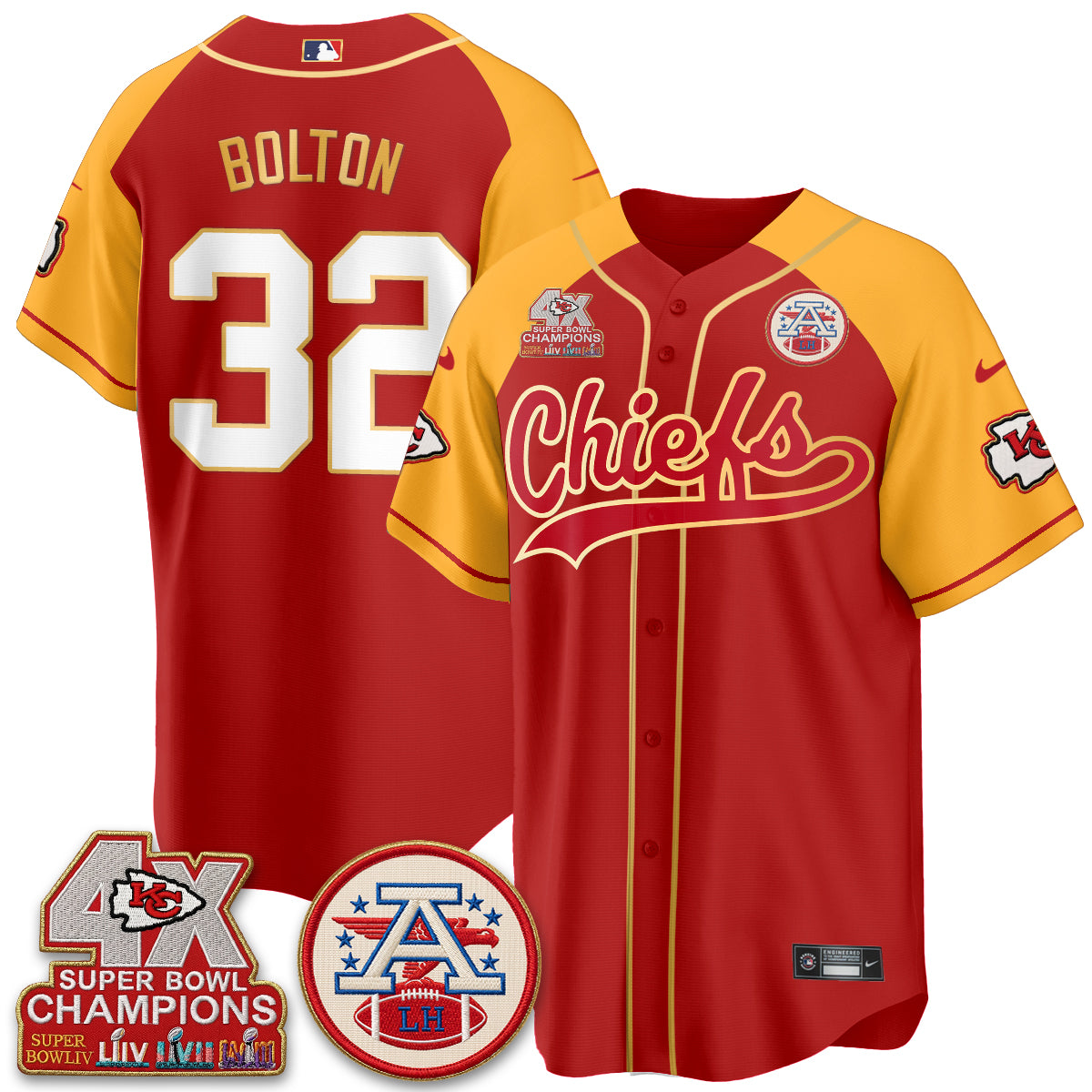Kansas City Chiefs 4X Champs Gold Trim Edition Vapor Baseball Jersey - Stitched