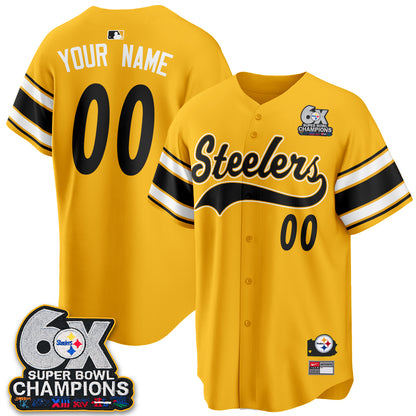 Pittsburgh Steelers 6X Champs Throwback Baseball Vapor Custom Jersey - Stitched