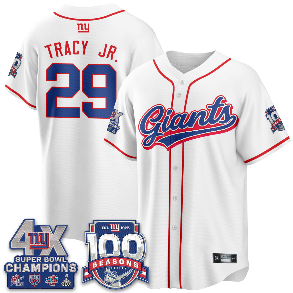 New York Giants 4X Champs & 100 Anniversary Vapor Baseball Jersey - Stitched