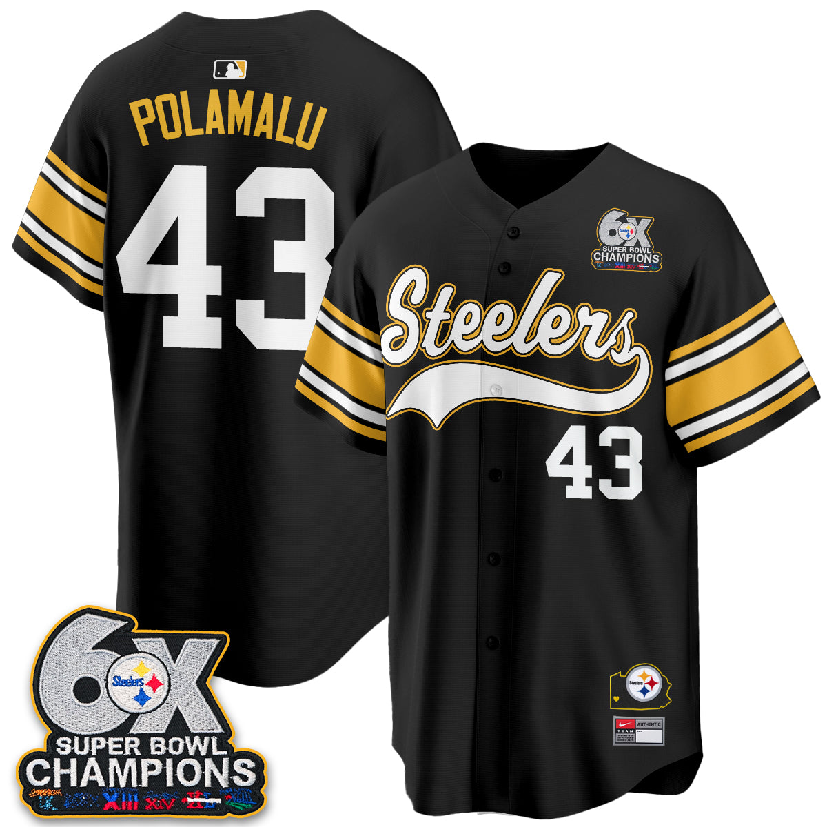 Pittsburgh Steelers 6X Champs Throwback Baseball Vapor Jersey - Stitched