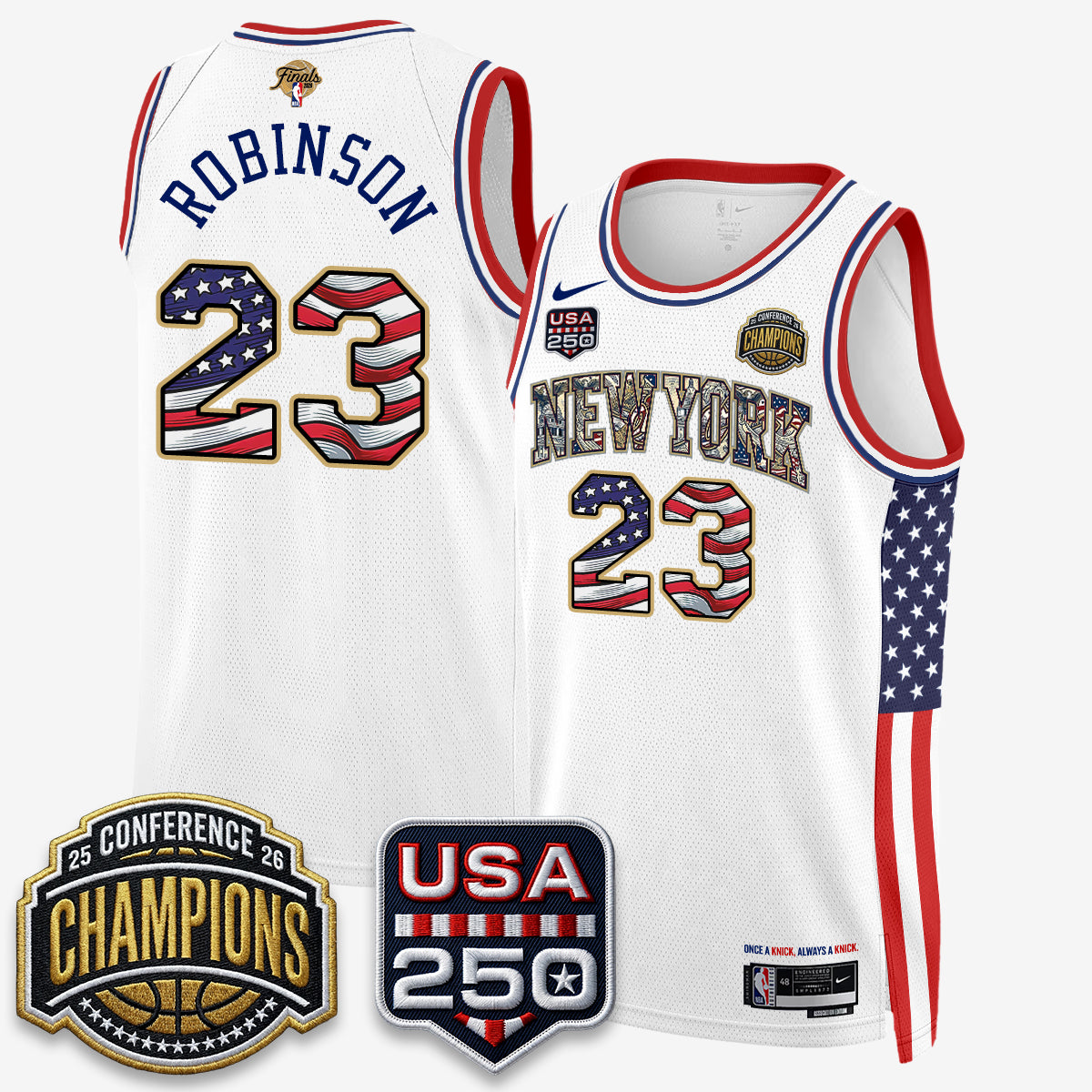 New York Knicks 2026 NBA Eastern Conference Champions x Fourth of July Vapor Jersey - Stitched