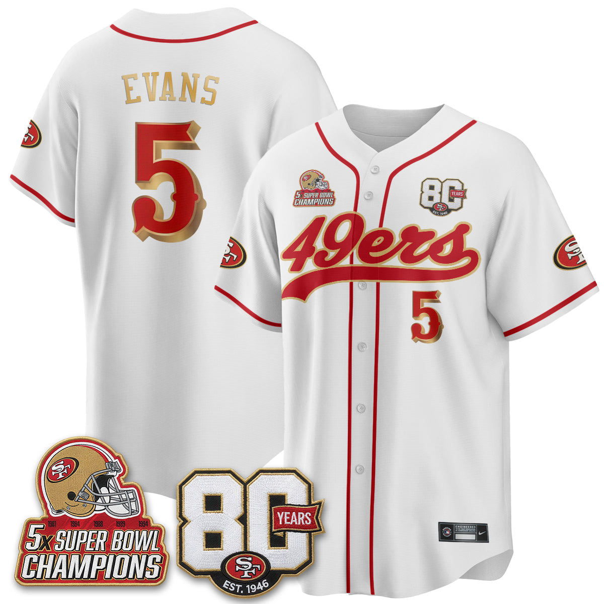 San Francisco 49ers 80 Years & 5X Champs Vapor Baseball Jersey - Stitched