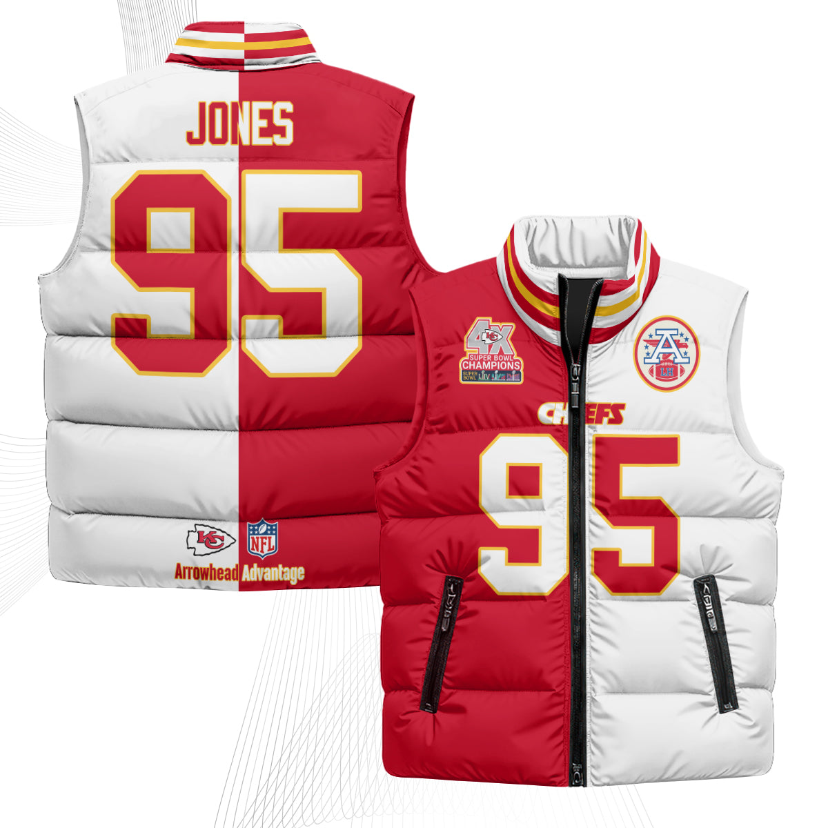 Kansas City Chiefs 4X Champs Gold Edition Puffer Vest - Printed